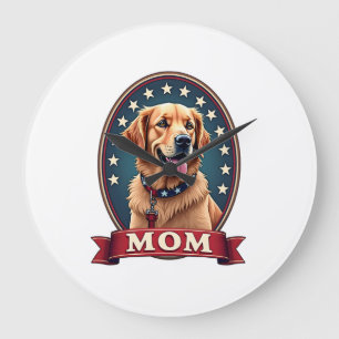 Patriotische Hundemutter Golden Retriever Vintage  Große Wanduhr