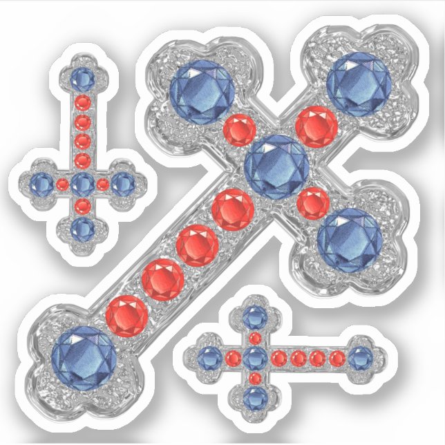 "Patriotische" Imitate Sapphire-Ruby-Silver Crosse Aufkleber (Vorderseite)