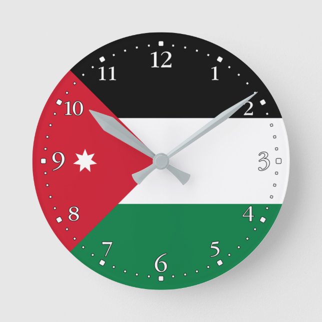 Patriotische Jordan-Flagge Runde Wanduhr (Vorderseite)