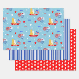Patriotische Jungtiere auf Booten Set 3 Geschenkwr Geschenkpapier Set