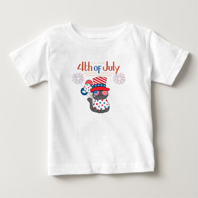 Patriotische Katze 4. Juli Urlaub Baby T-shirt (Vorderseite)