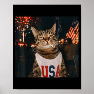 Patriotische Katze am 4. Juli, die Zigarette rauch Poster