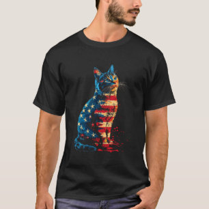Patriotische Katze Amerikanische Flagge Büffel 4. T-Shirt