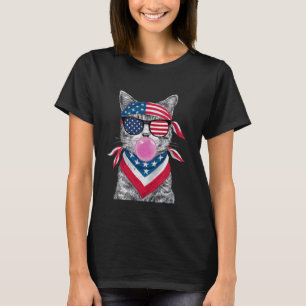 Patriotische Katze bläst Luftblase 4. Juli US-Flag T-Shirt