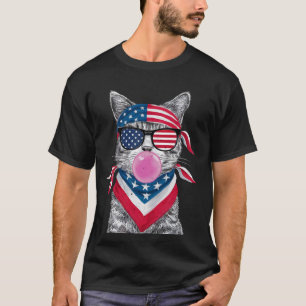 Patriotische Katze bläst Luftblase zur Feier des 4 T-Shirt
