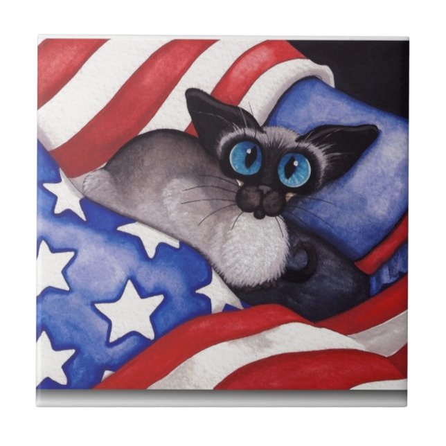 Patriotische Katze Fliese (Vorderseite)
