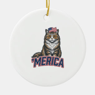 Patriotische Katze Merica Vintage Gravur Shirt Des Keramik Ornament
