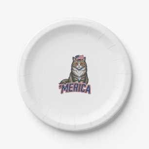 Patriotische Katze Merica Vintage Gravur Shirt Des Pappteller