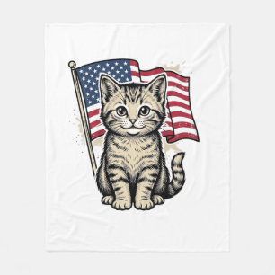 Patriotische Katze mit amerikanischer Flagge Vinta Fleecedecke