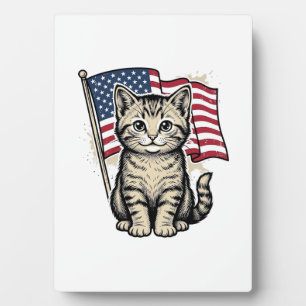 Patriotische Katze mit amerikanischer Flagge Vinta Fotoplatte