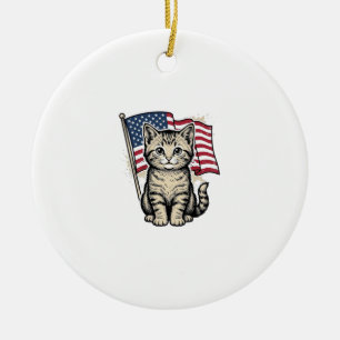 Patriotische Katze mit amerikanischer Flagge Vinta Keramik Ornament