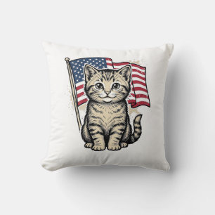 Patriotische Katze mit amerikanischer Flagge Vinta Kissen