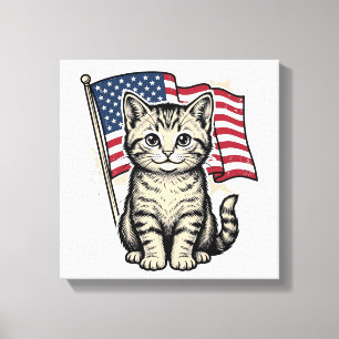 Patriotische Katze mit amerikanischer Flagge Vinta Leinwanddruck