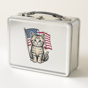 Patriotische Katze mit amerikanischer Flagge Vinta Metall Brotdose
