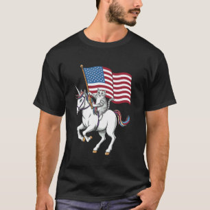 Patriotische Katze reitet auf Einhorn USA-Party-De T-Shirt