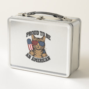 Patriotische Katze stolz, Amerikaner zu sein, Vint Metall Brotdose