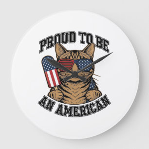 Patriotische Katze stolz darauf, amerikanisch zu s Große Wanduhr