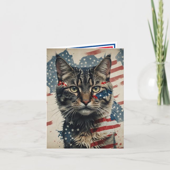 Patriotische Katze unbekannter Linie Feiertagskarte (Vorderseite)