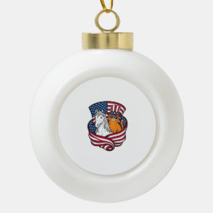 Patriotische Katze und Einhorn Vintage-Vektordesig Keramik Kugel-Ornament