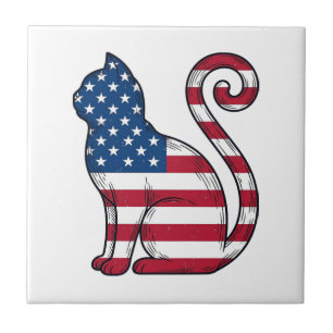 Patriotische Katze Vintage-Stich Vektor-Design_1 Fliese