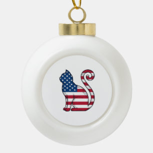 Patriotische Katze Vintage-Stich Vektor-Design_1 Keramik Kugel-Ornament