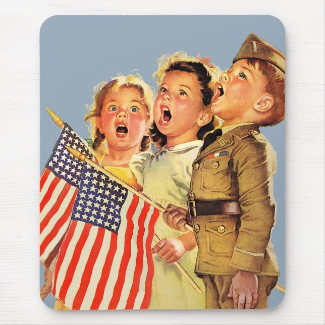Patriotische Kinder Vintage Illustration der 40er  Mousepad (Vorne)