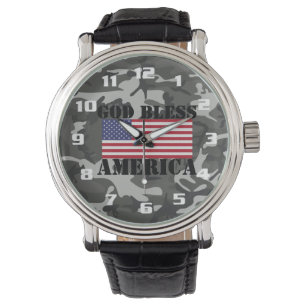Patriotische Klassik und mächtiger Gott segne Amer Armbanduhr