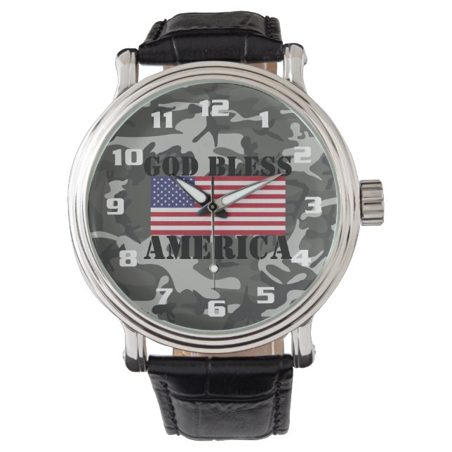 Patriotische Klassik und mächtiger Gott segne Amer Armbanduhr (Vorderseite)