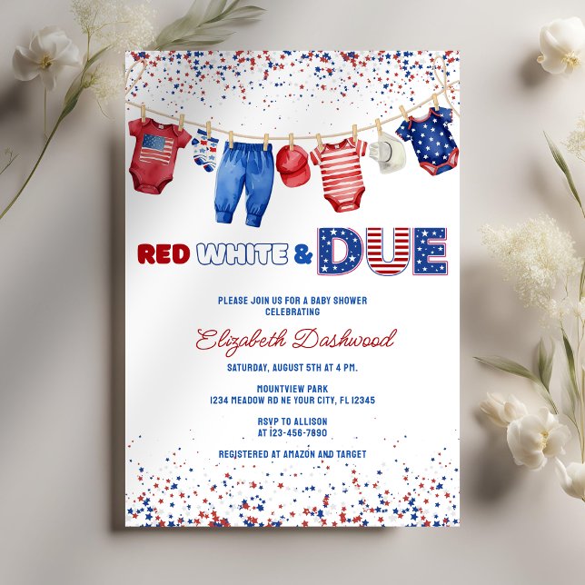 Patriotische Kleidung Red White & Due Baby Dusche Einladung (Von Creator hochgeladen)