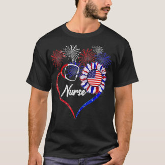 Patriotische Krankenschwester Sonnenblume 4. Juli  T-Shirt