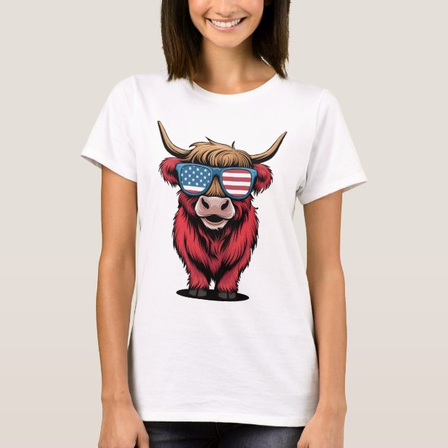 Patriotische Kuh mit Sonnenbrille T-Shirt (Vorderseite)