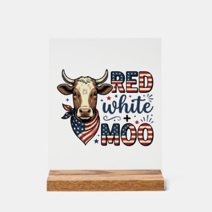 Patriotische Kuh Rot Weiß Moo 4. Juli Shirt Desi Acrylschild