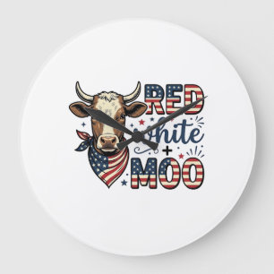 Patriotische Kuh Rot Weiß Moo 4. Juli Shirt Desi Große Wanduhr