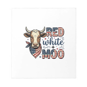 Patriotische Kuh Rot Weiß Moo 4. Juli Shirt Desi Notizblock