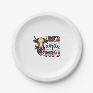 Patriotische Kuh Rot Weiß Moo 4. Juli Shirt Desi Pappteller