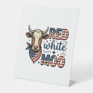 Patriotische Kuh Rot Weiß Moo 4. Juli Shirt Desi Sockelschild