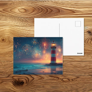 Patriotische Leuchtturm-Nacht-Feuerwerkskunst Postkarte
