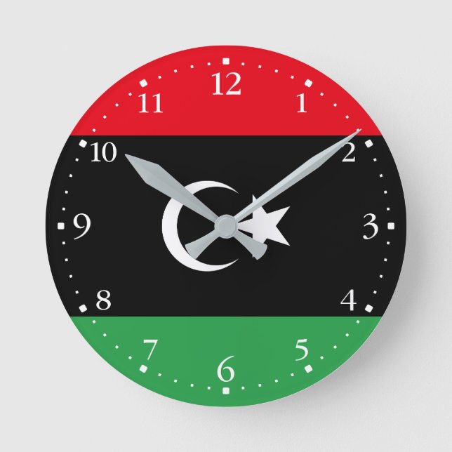 Patriotische libysche Flagge Runde Wanduhr (Vorderseite)