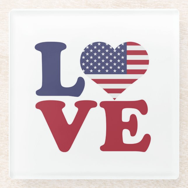 Patriotische Liebe der amerikanischen Flagge Glasuntersetzer (Vorderseite)