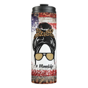 Patriotische Mama Life Design mit Leopard Print Thermosbecher