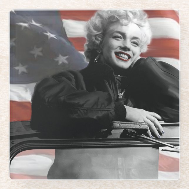 Patriotische Marilyn Glasuntersetzer (Vorderseite)