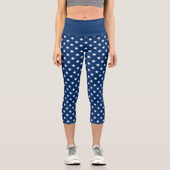 Patriotische Marine blauer amerikanischer Flaggens Capri Leggings (Vorderseite)