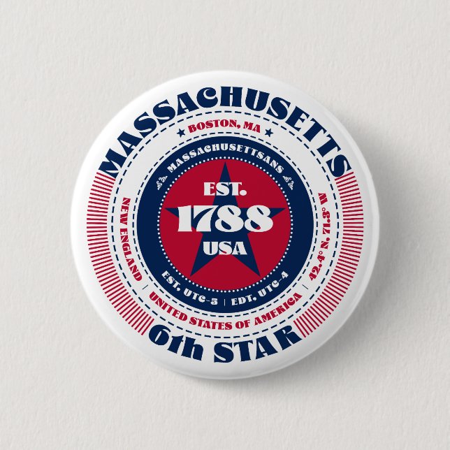 Patriotische Massachusetts Zirkel mit Staat Detail Button (Vorderseite)