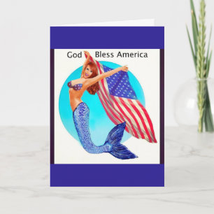 Patriotische Meerjungfrau mit amerikanischer Flagg Karte