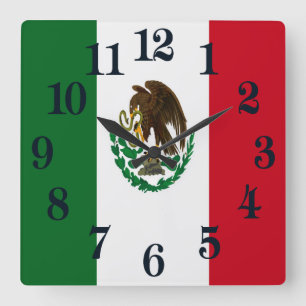 Patriotische Mexikanflagge Quadratische Wanduhr