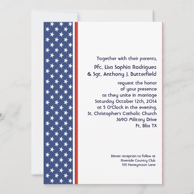 Patriotische militärische US Flagge-Hochzeit Einladung (Vorderseite)