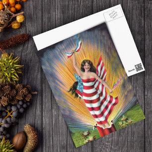 Patriotische Miss Liberty USA-Flagge Postkarte