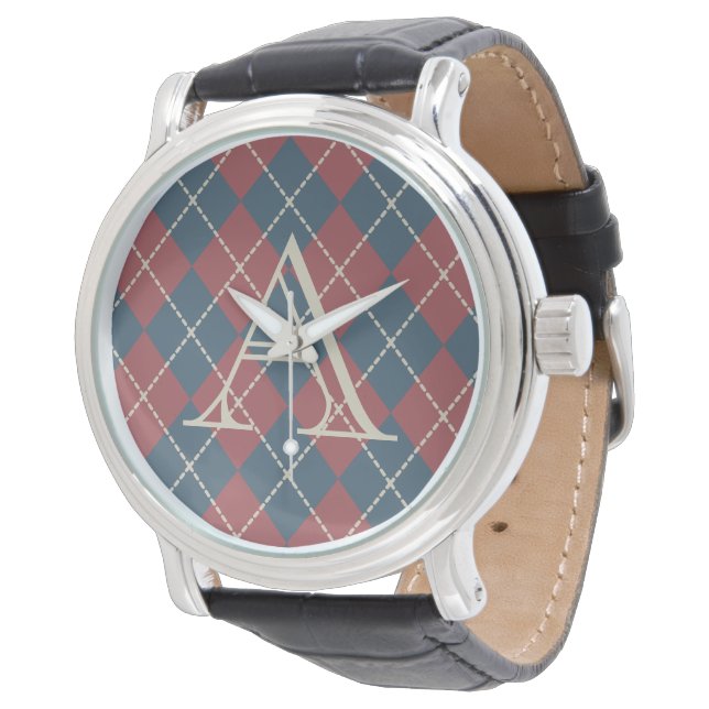 Patriotische Monogramm-Raute überwachen Armbanduhr (Schrägansicht)