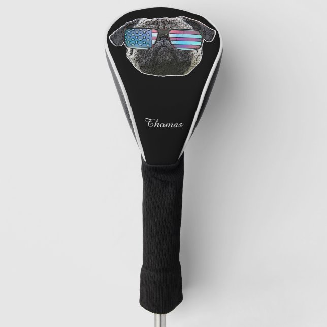 Patriotische Mops-Hundedecke Golf Headcover (Vorderseite)