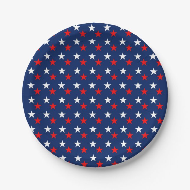 Patriotische Musterstars auf blau Pappteller (Vorderseite)